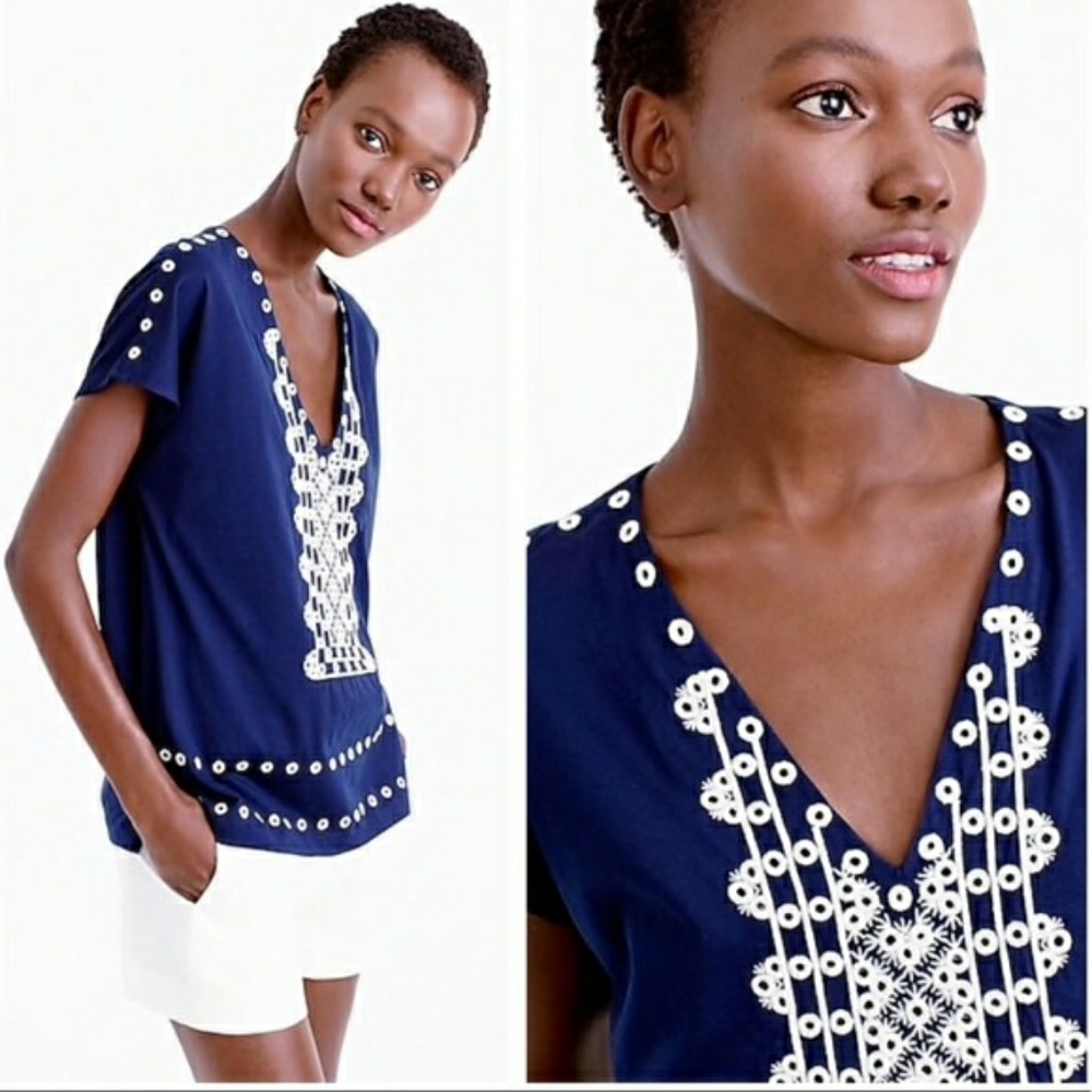 J. Crew | Eyelet V neck T-shirt